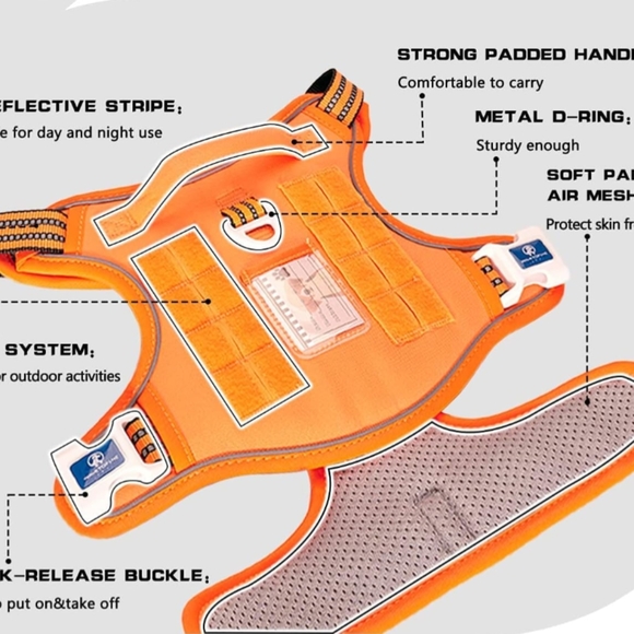 Dog Harness Adjustable No-Pull  Harness Reflective Working Training Tactical, M - Picture 4 of 9